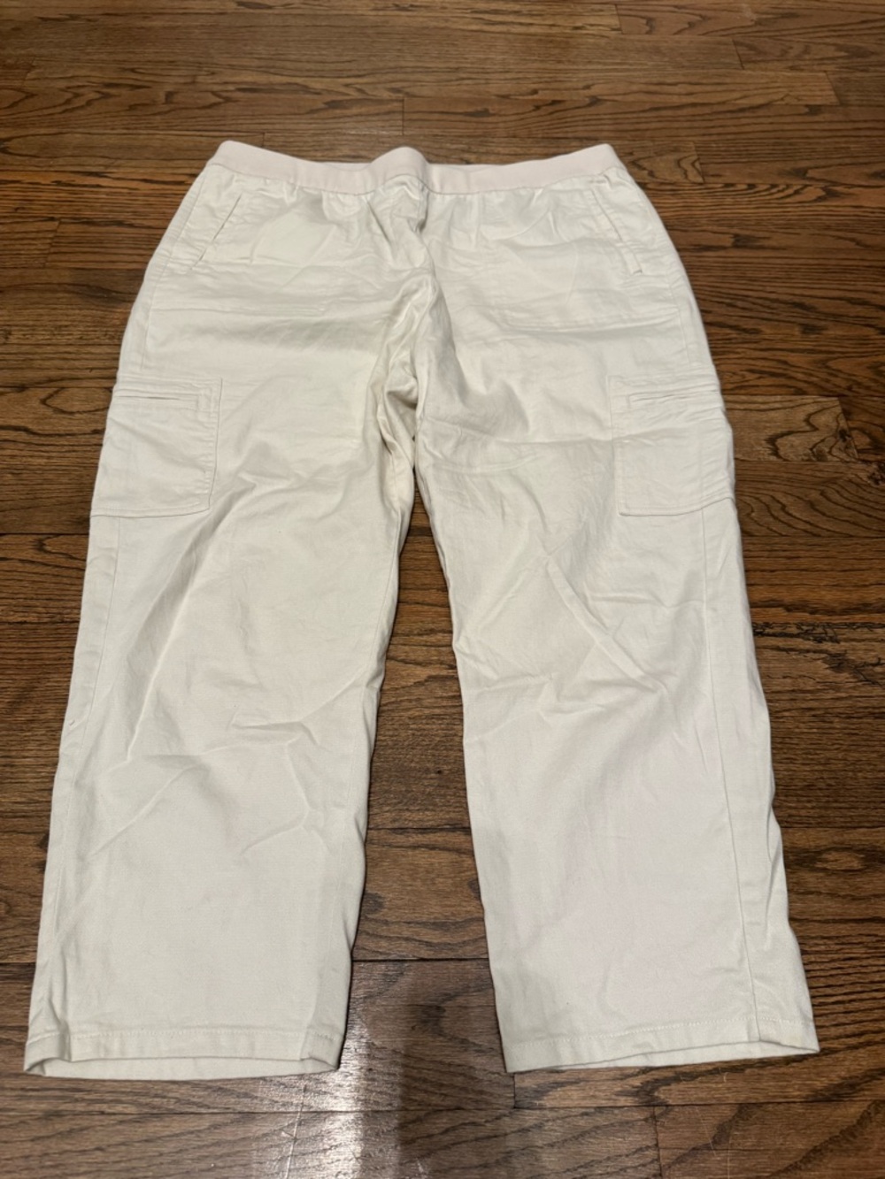 Eileen Fisher Cream Cropped Pants Large Elastic Waist Organic Cotton Blend
